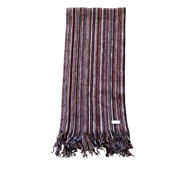 Aurora Paci Striped Acrylic Scarf With Fringe Made In Italy 72-Inch Length - Picture 1 of 5